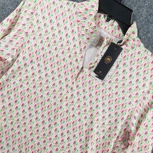 New EP New York‎ Shirt Womens Medium Pink Ikat Mock Golf Polo Solar Tech UV50+